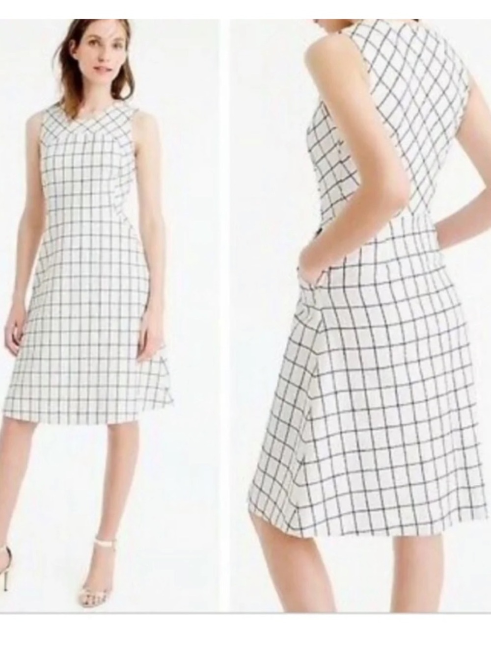 J. Crew White Dress with Navy Windowpane Grid